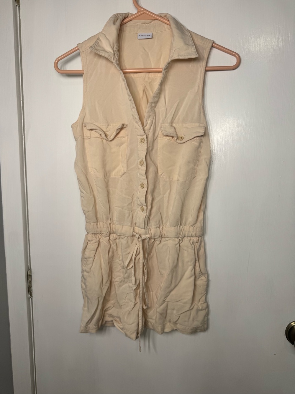 Sleeveless Drawstring Romper in Cream by L.N.K.